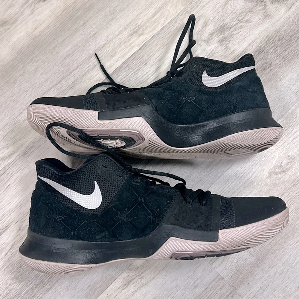 Nike Kyrie 3 Black Suede Quilted Embroidered Swoosh 852395-010 Collector Edition